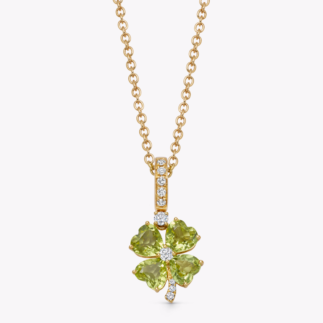 Detachable Peridot and Diamond Four-Leaf Clover Pendant