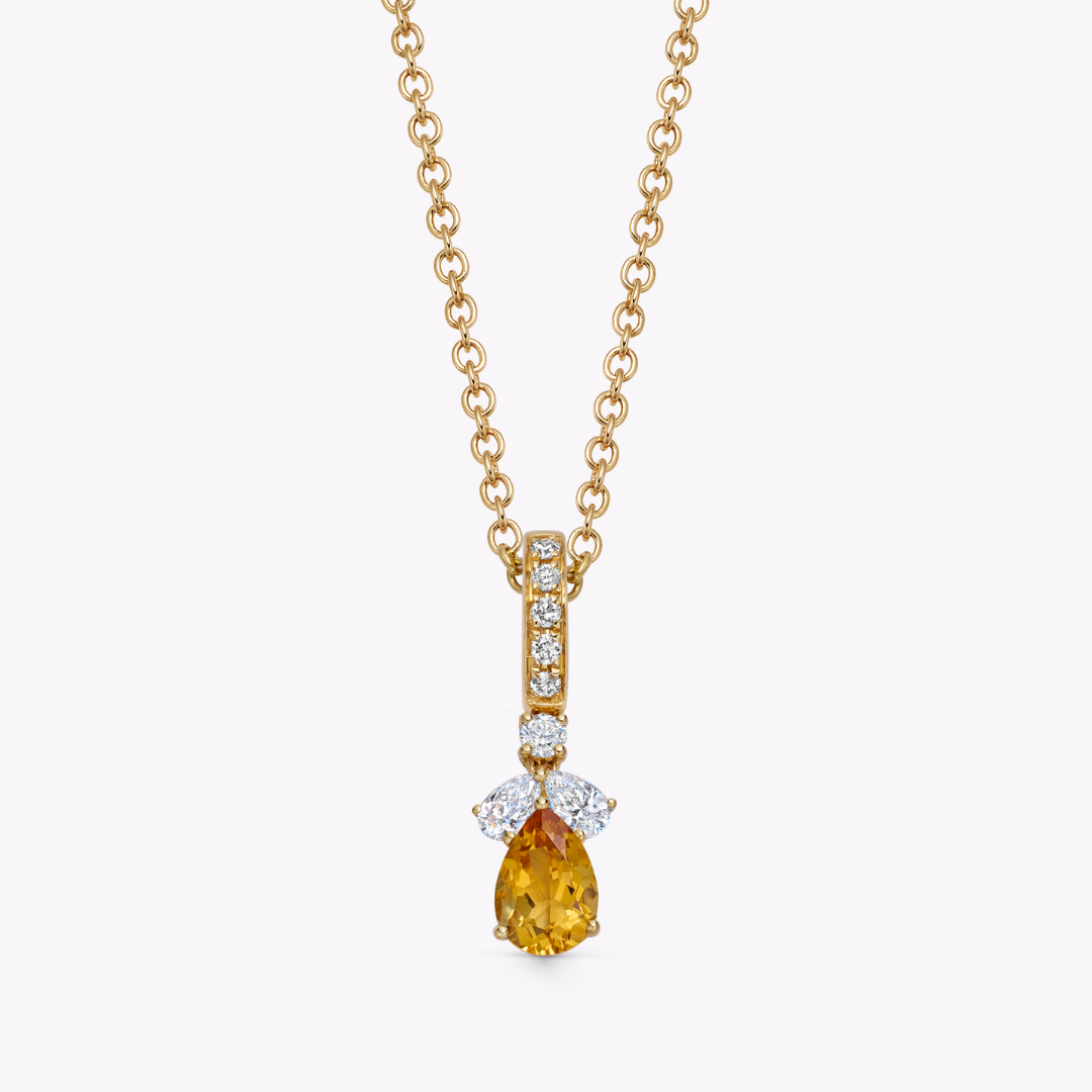 Detachable Pear Citrine and Diamond Petal Top Pendant
