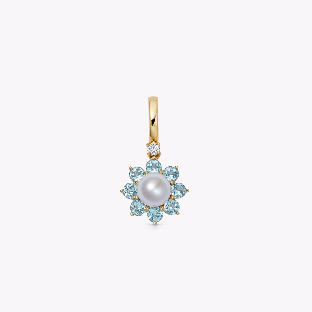 Detachable Cluster Pearl and Blue Topaz Pendant