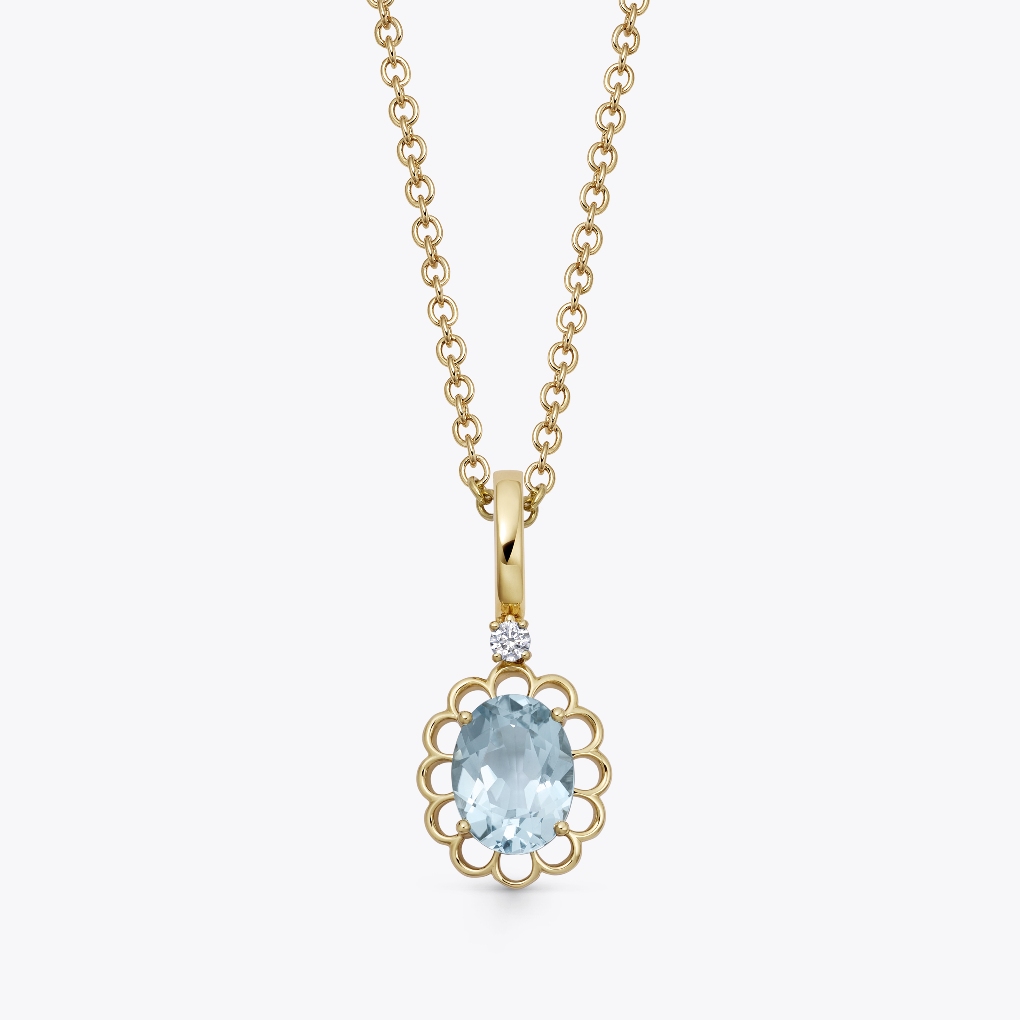 Detachable Oval Blue Topaz and Gold Scallop Frame Pendant