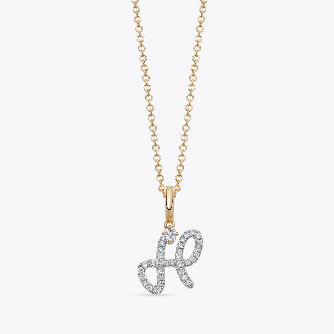 Squiggles "H" Diamond Pendant Necklace