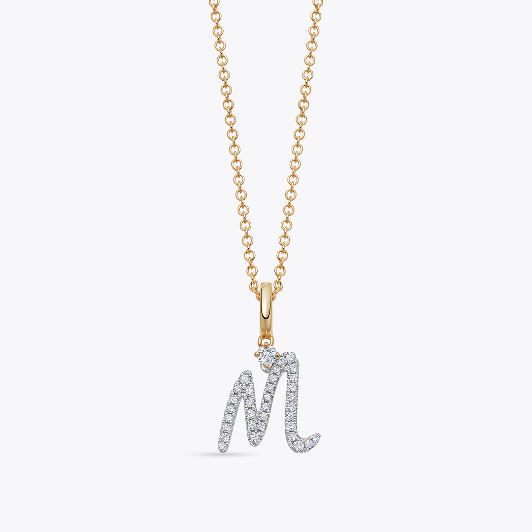 Squiggles "M" Diamond Pendant Necklace