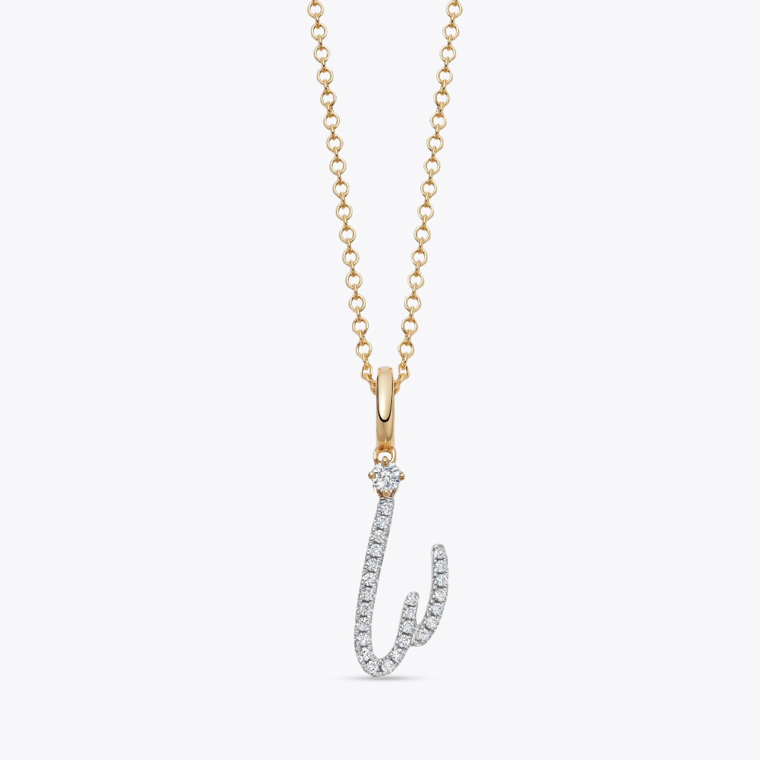 Squiggles "W" Diamond Pendant Necklace
