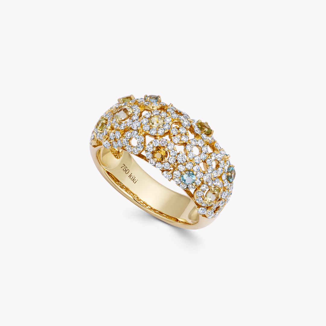 Bubbles Multi-Stone and Diamond Dome Ring