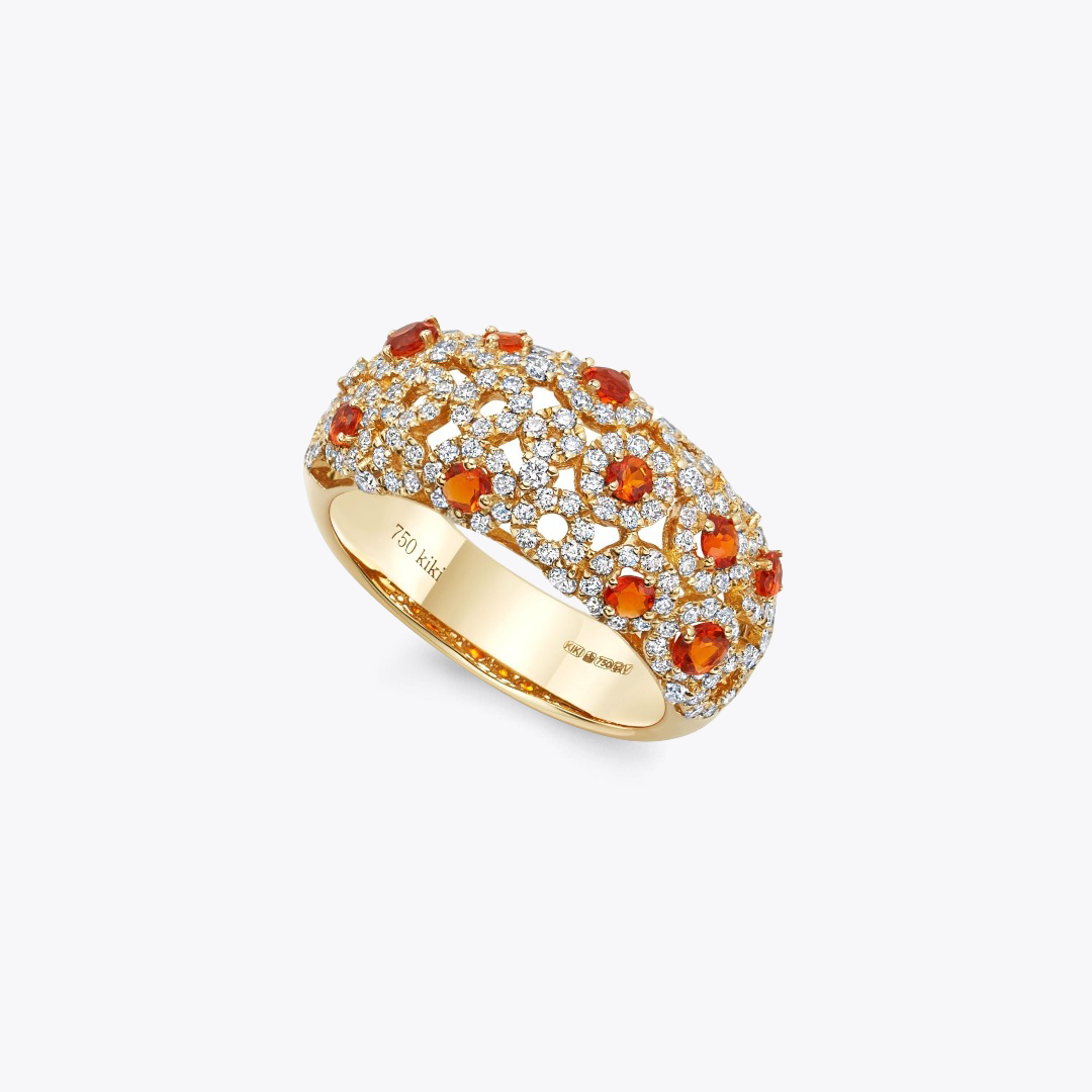 Bubbles Fire Opal and Diamond Dome Ring