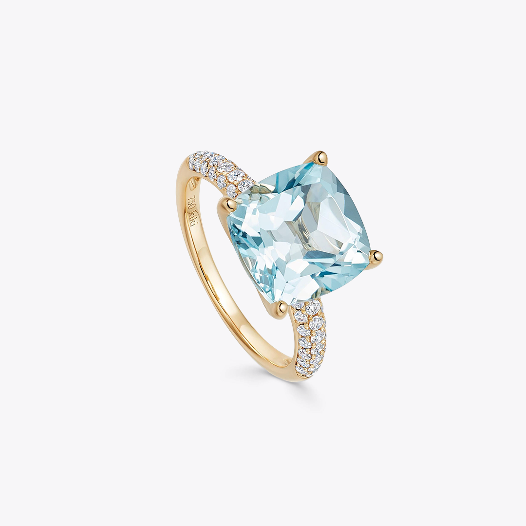 Kiki Cushion Blue Topaz and Diamond Band Ring