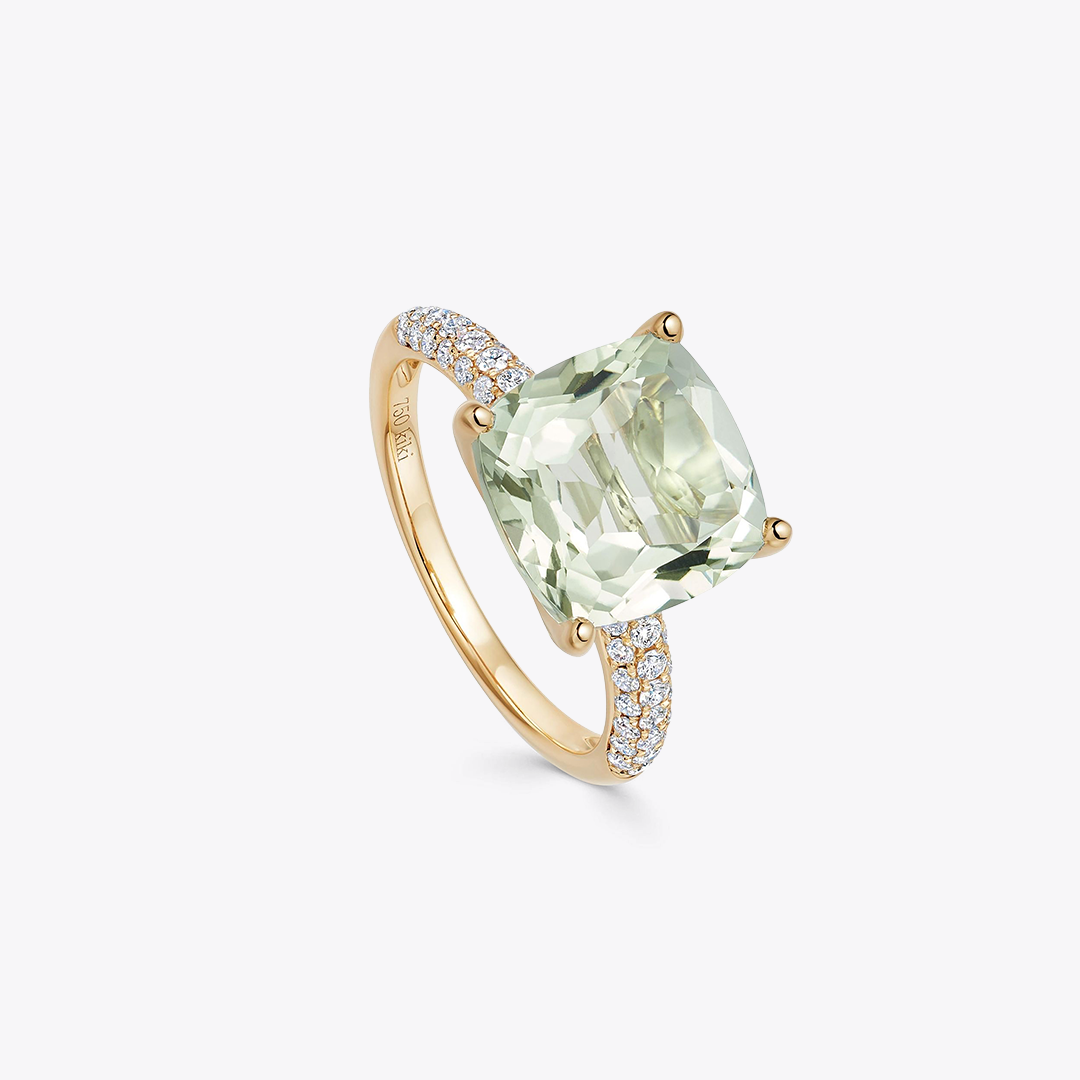 Kiki Cushion Green Amethyst and Diamond Band Ring