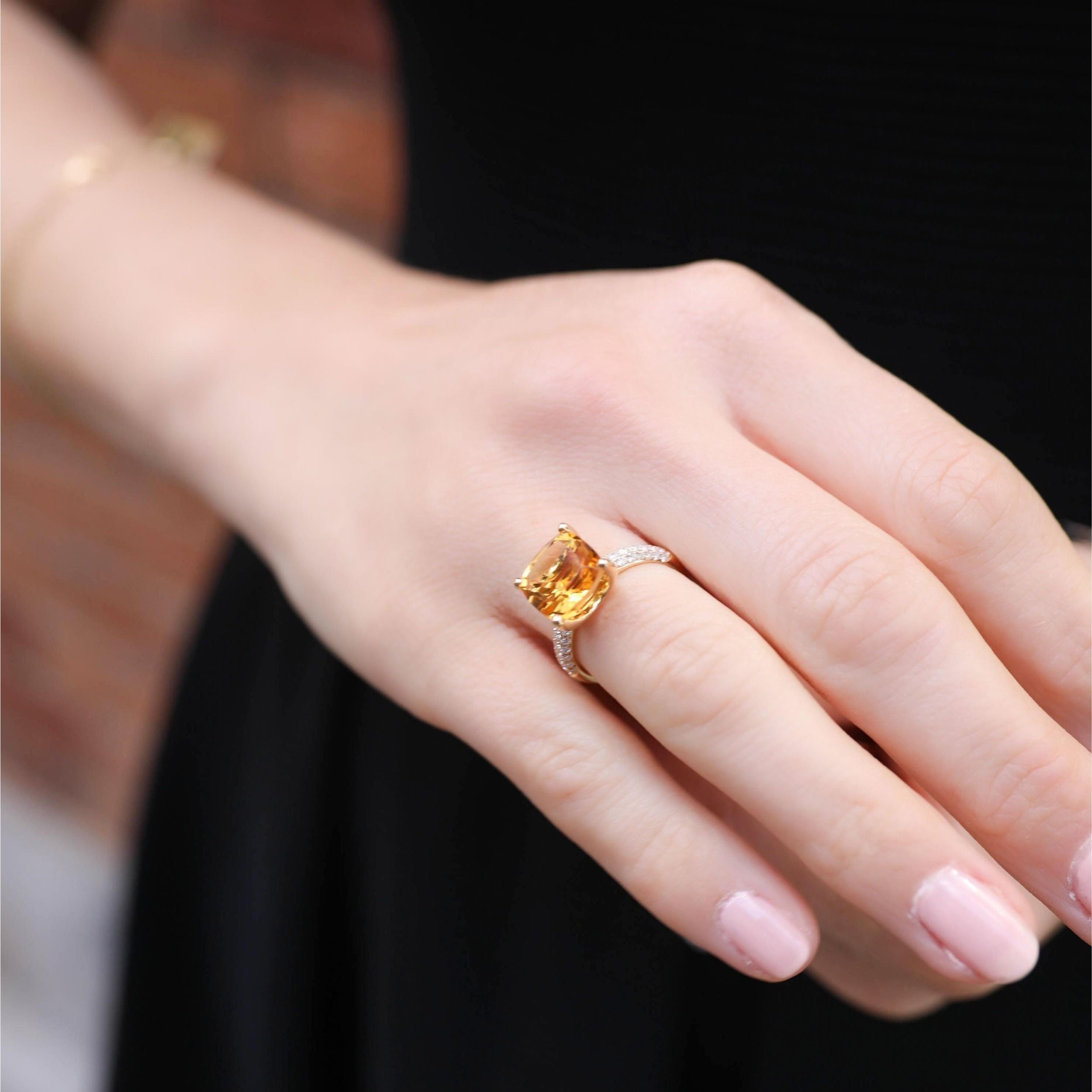 Kiki Cushion Citrine and Diamond Band Ring