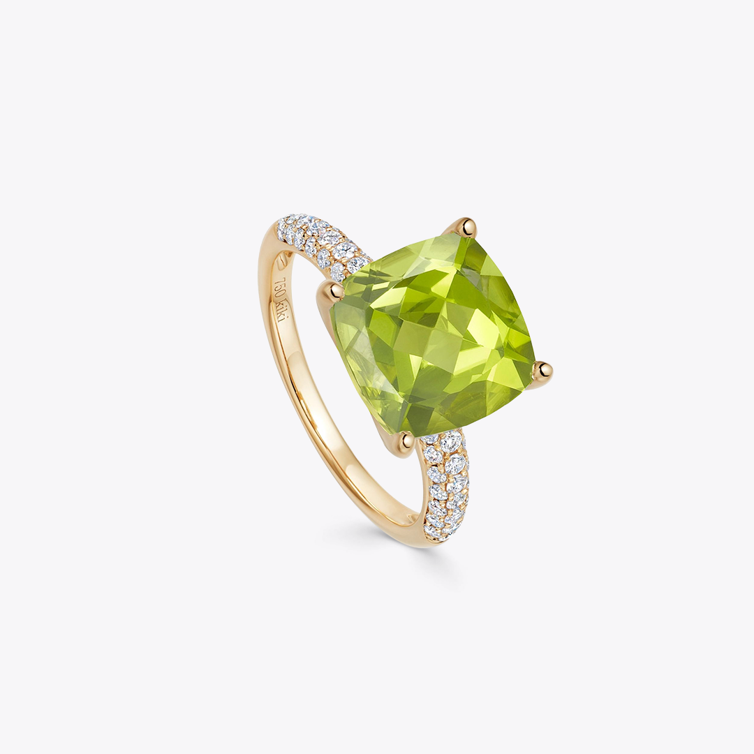 Kiki Cushion Peridot and Diamond Band Ring