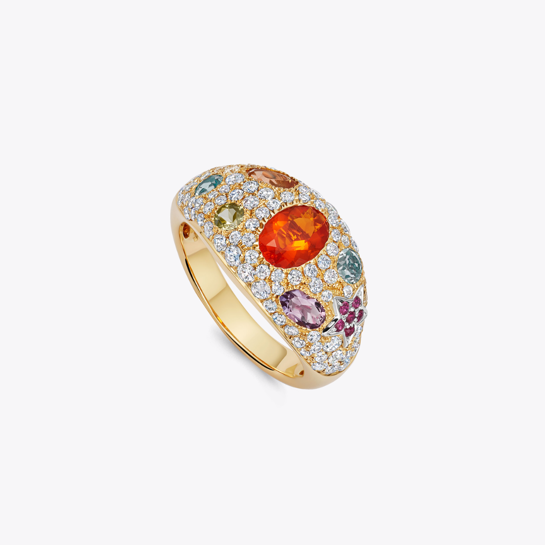 Fireworks Multi Gemstone and Diamond Pave Firecracker Ring