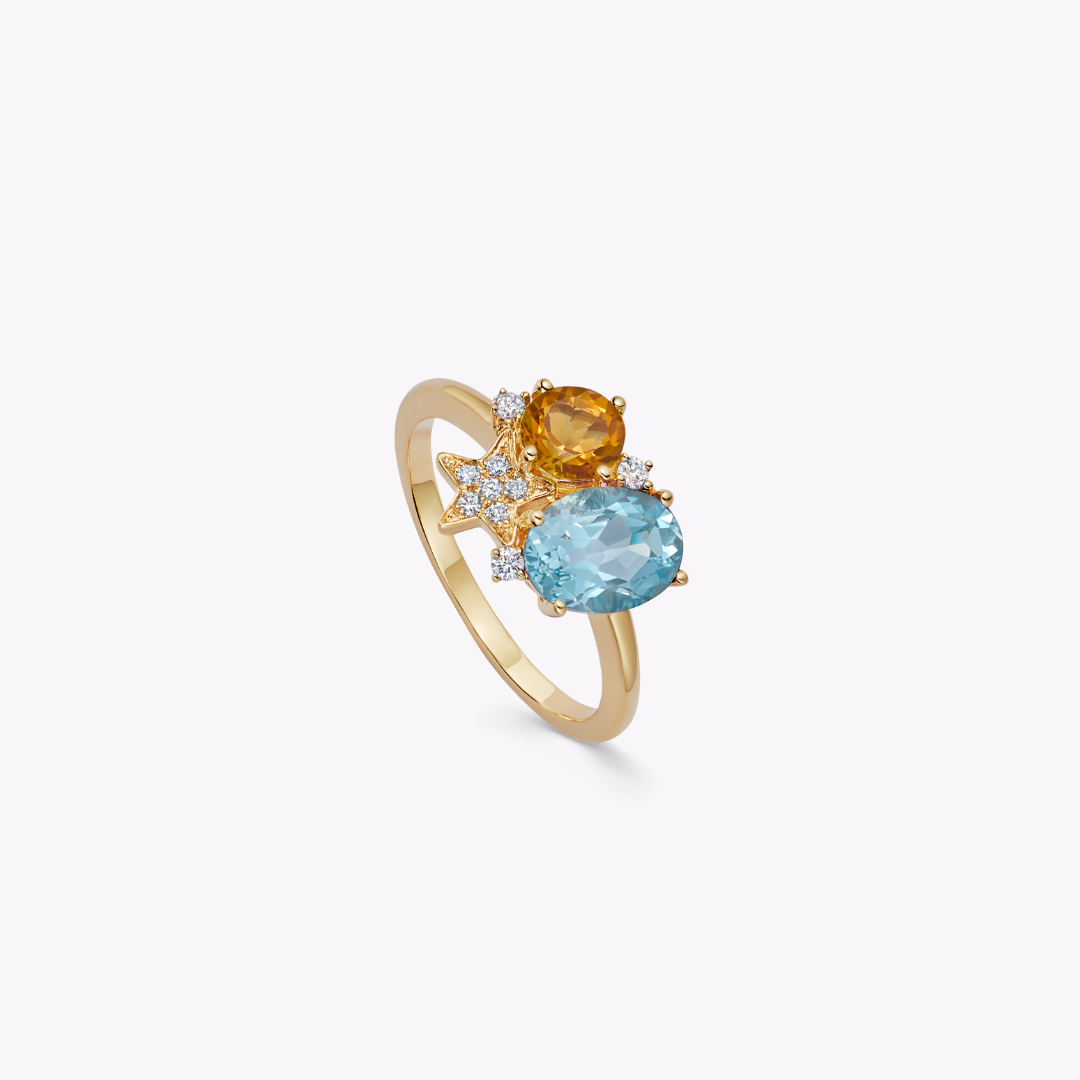 Fireworks Blue Topaz, Citrine and Diamond Cluster Ring