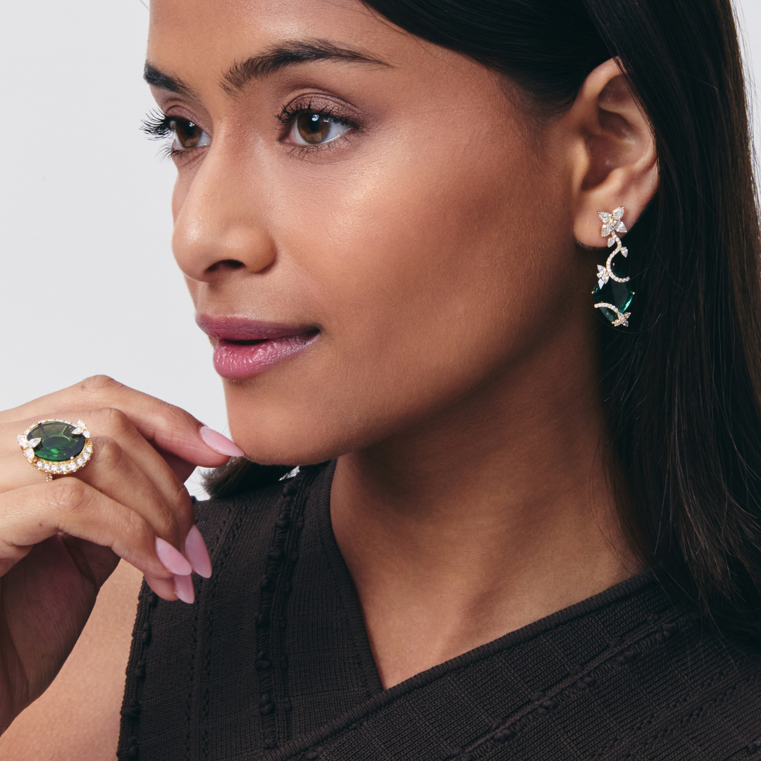 Thorns & Roses Oval Green Tourmaline and Diamond Ring
