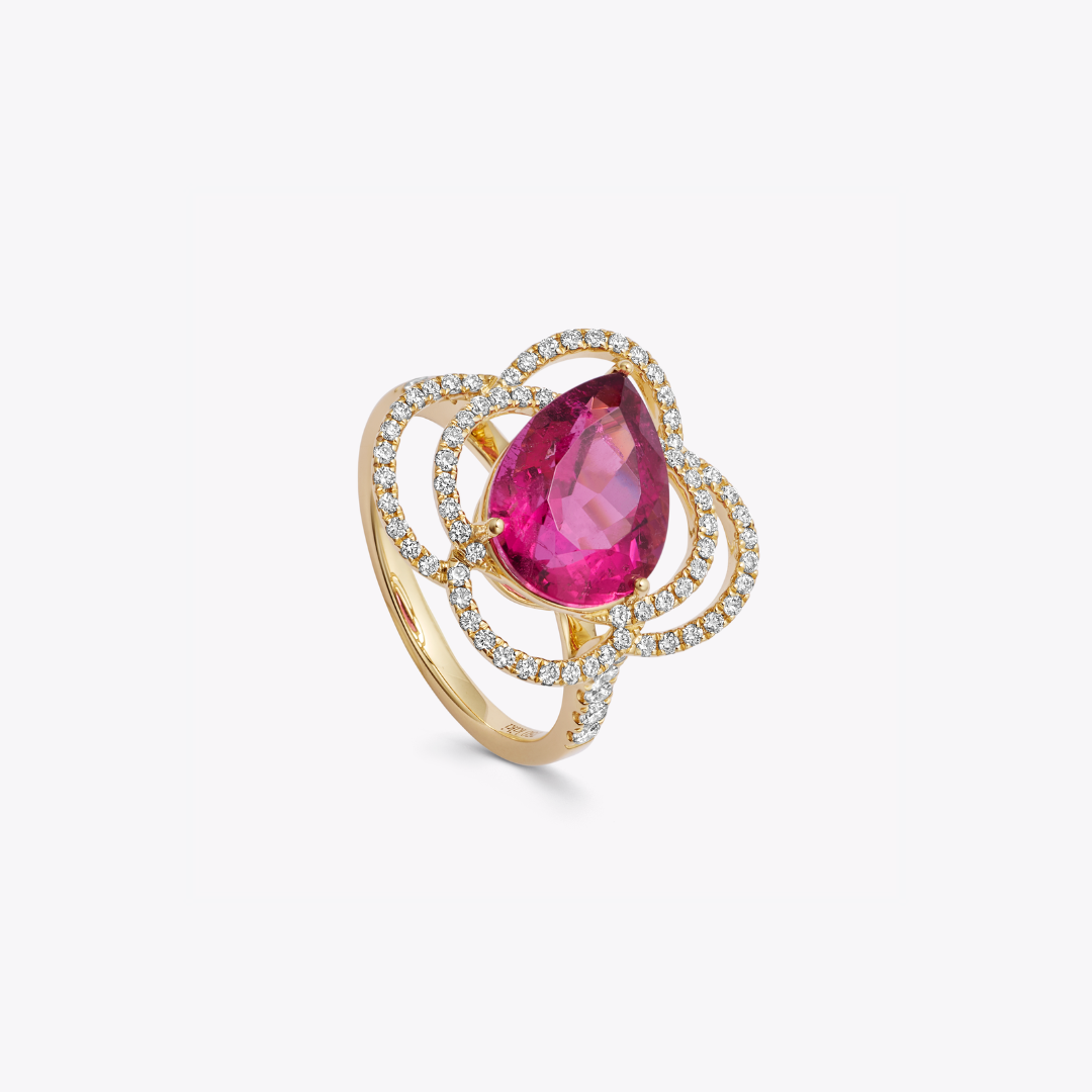 Special Editions Pink Tourmaline and Diamond Wave Detail Ring