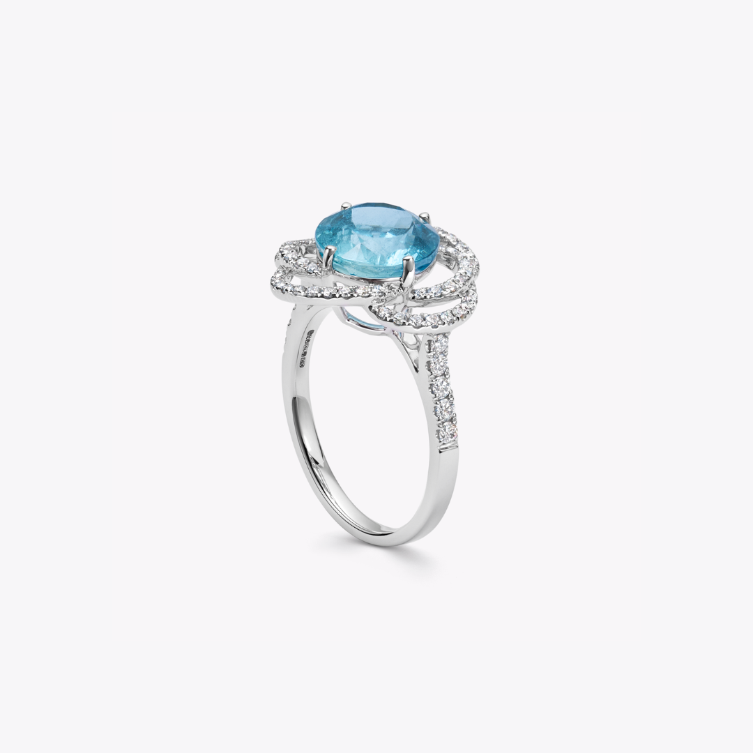 Special Editions Aquamarine and Diamond Wave Detail Ring