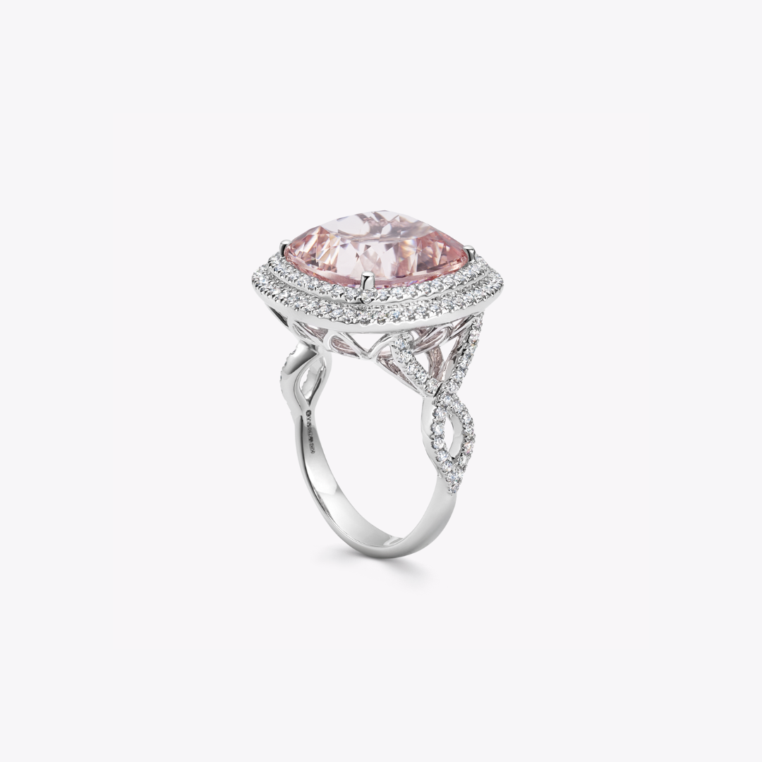 Special Editions Morganite and Double Diamond Halo Ring