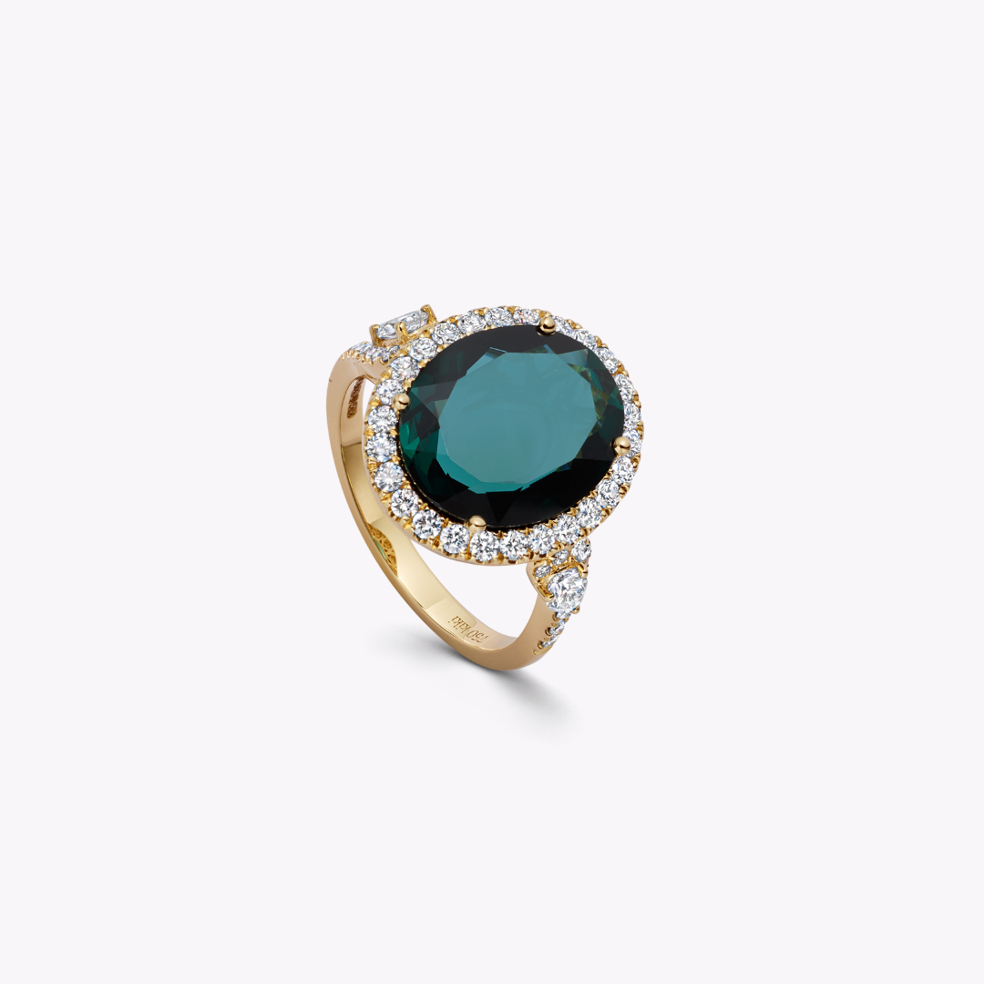 Wings Over Water Green Tourmaline and Diamond Swan Neck Ring