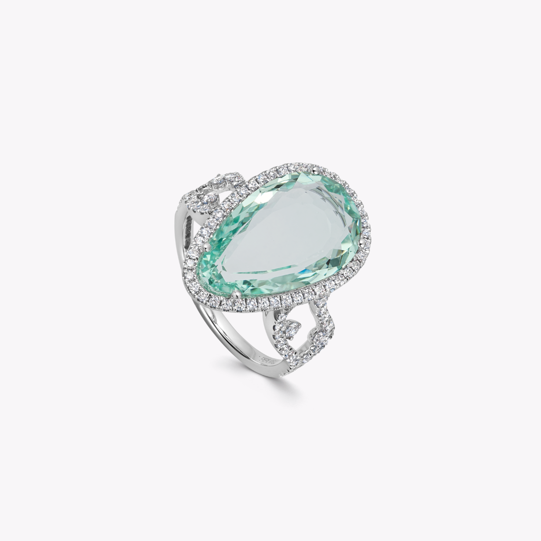 Wings Over Water Green Beryl and Diamond Wave Detail Ring