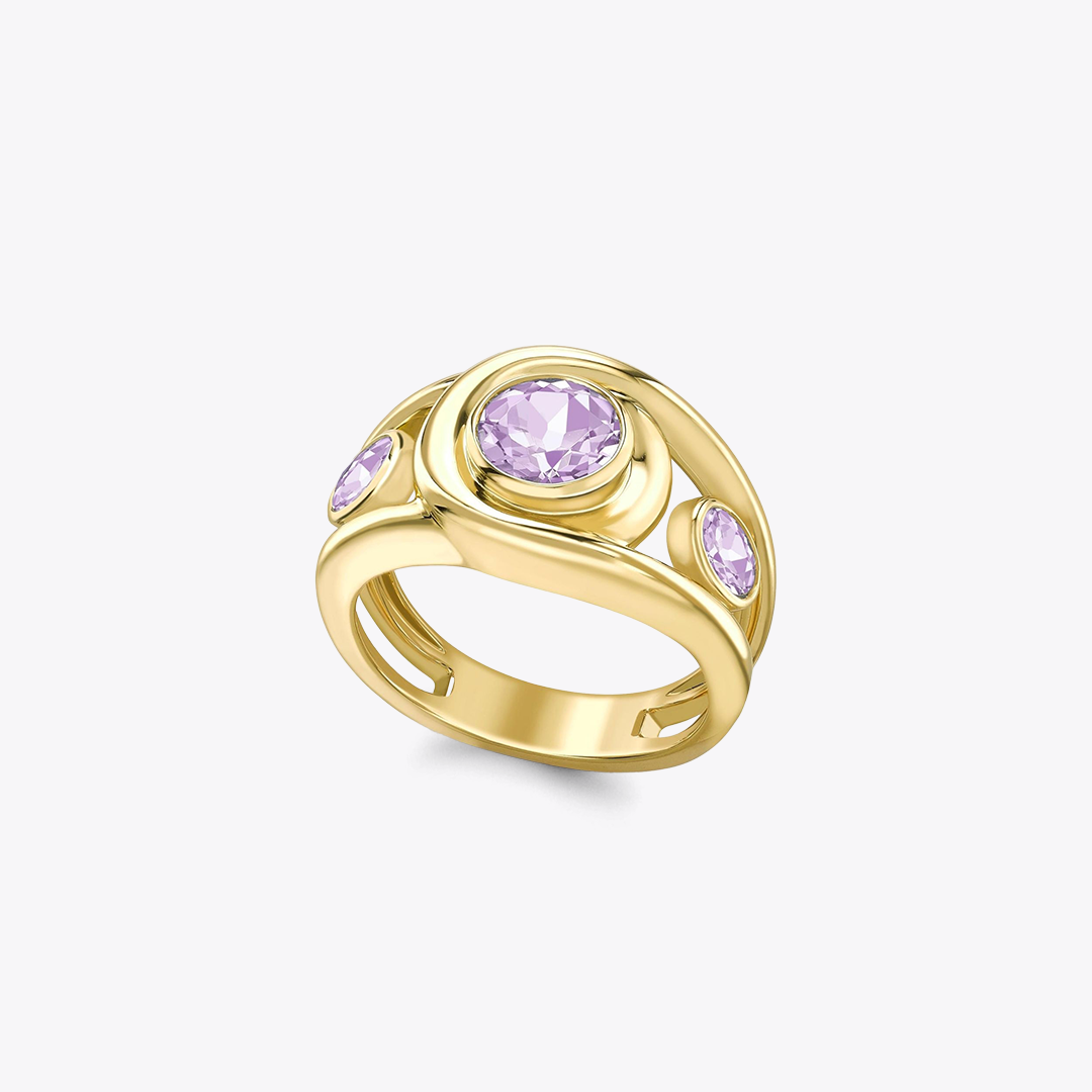 Forget-Me-Not Triple Stone Lavender Amethyst Ring