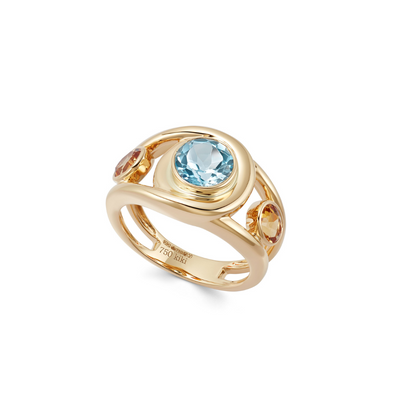 Forget-Me-Not Triple Stone Blue Topaz and Citrine Ring