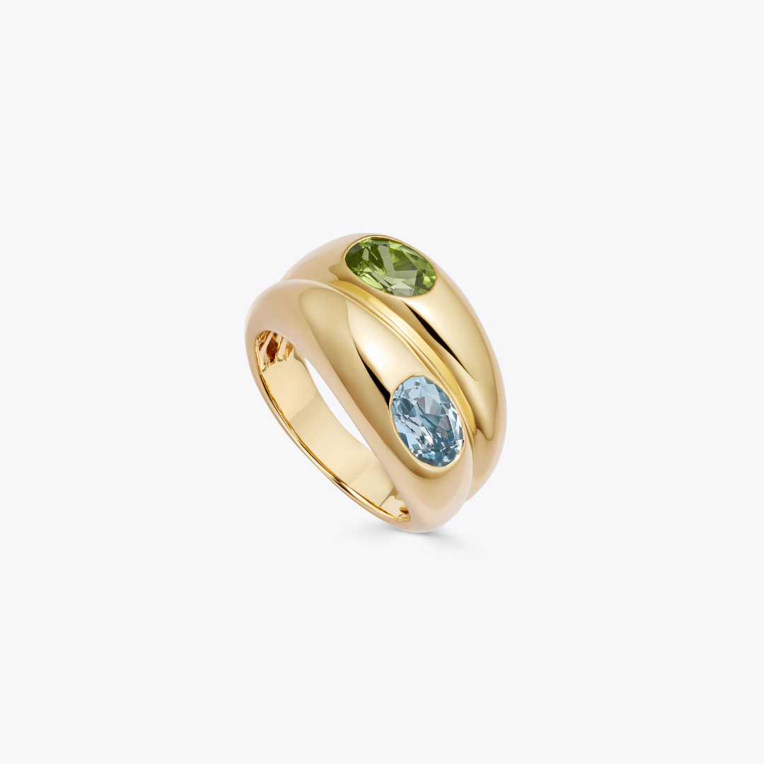 Everyday Gold Blue Topaz and Peridot Double Band Ring