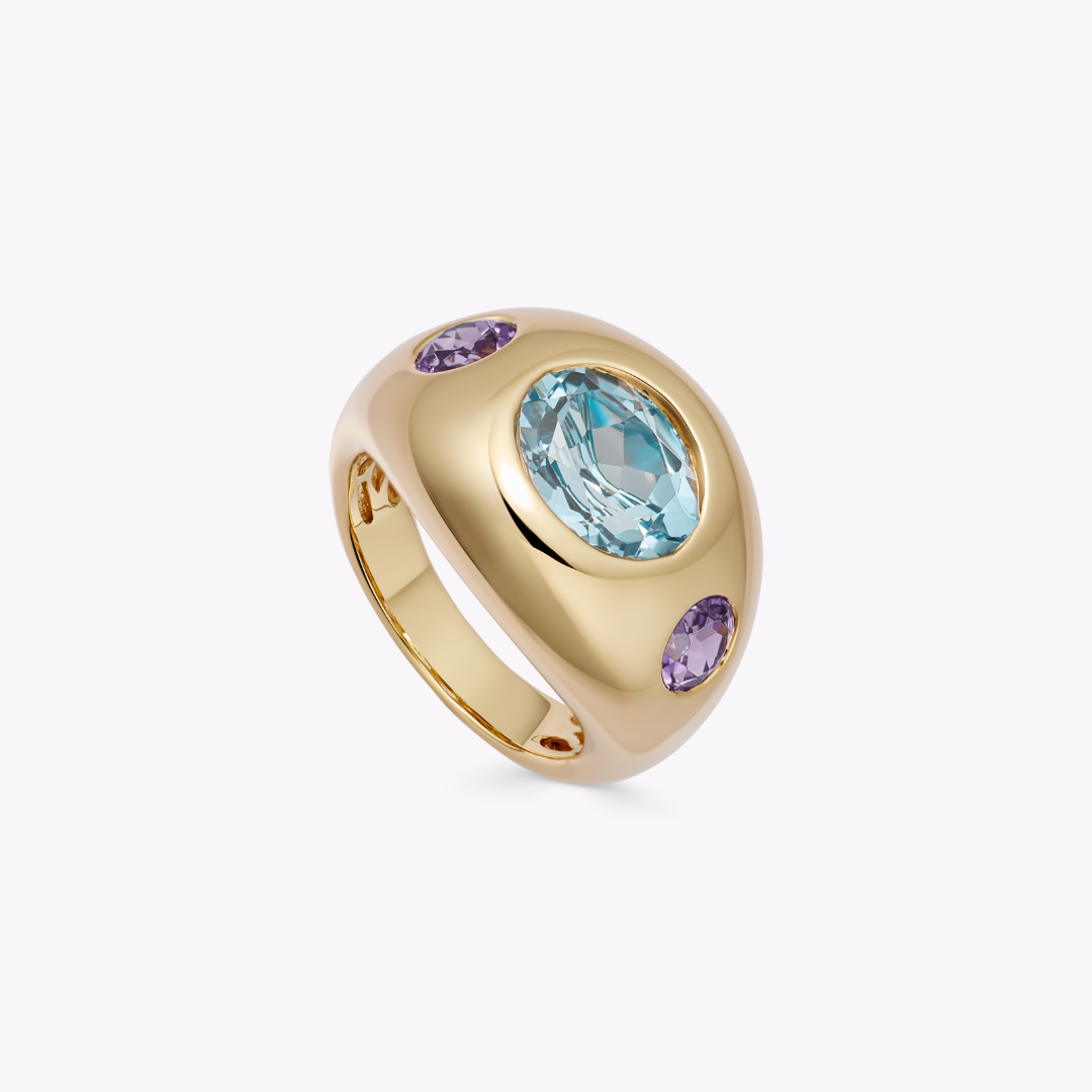 Everyday Gold Blue Topaz and Lavender Amethyst Oval Ring