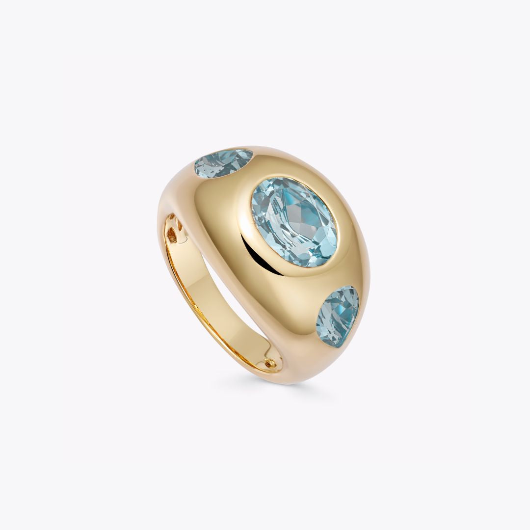 Everyday Gold Blue Topaz Oval and Pear Accent Ring