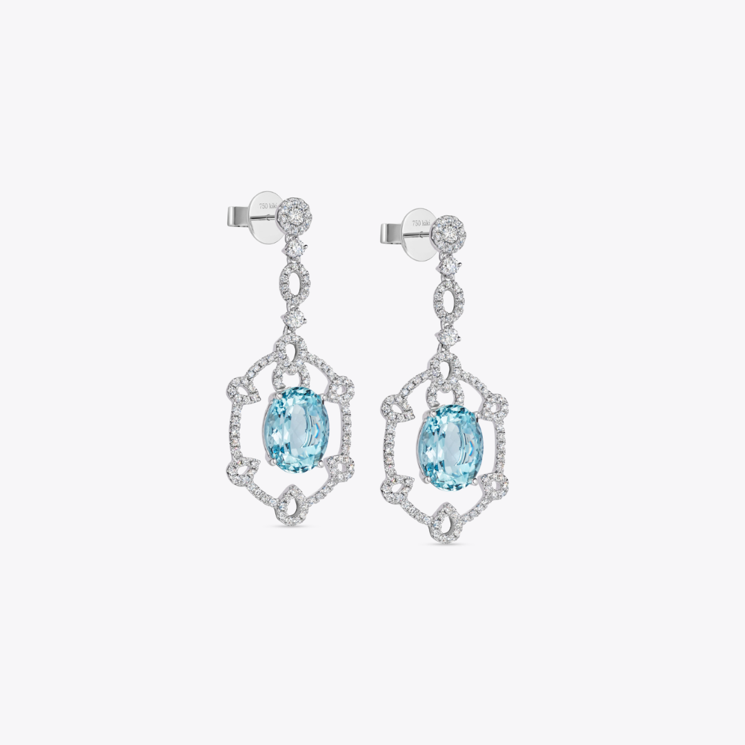 Aquamarine and Open Diamond Frame Earrings
