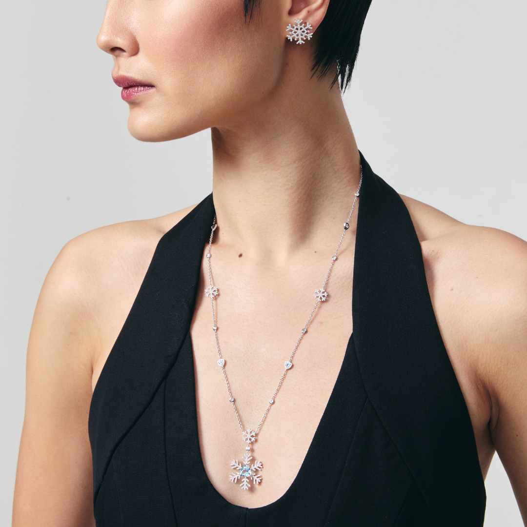 Snowflake Blue Topaz and Diamond Sautoir Necklace