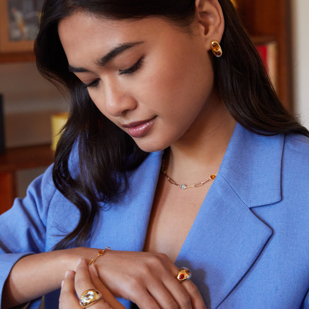 Everyday Gold Citrine and Fire Opal Domed Oval Earrings