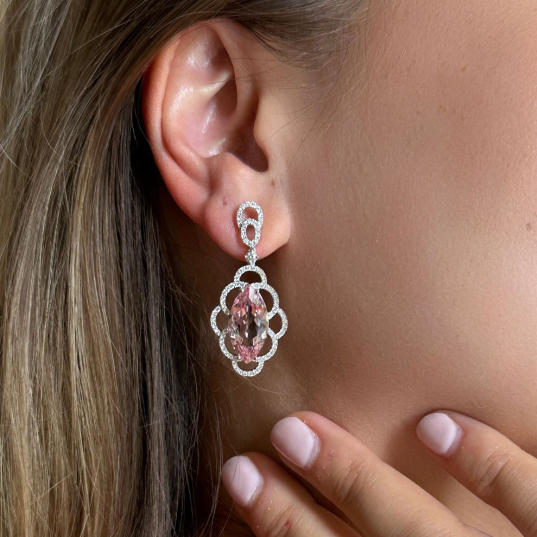 Morganite and Diamond Petal Earrings