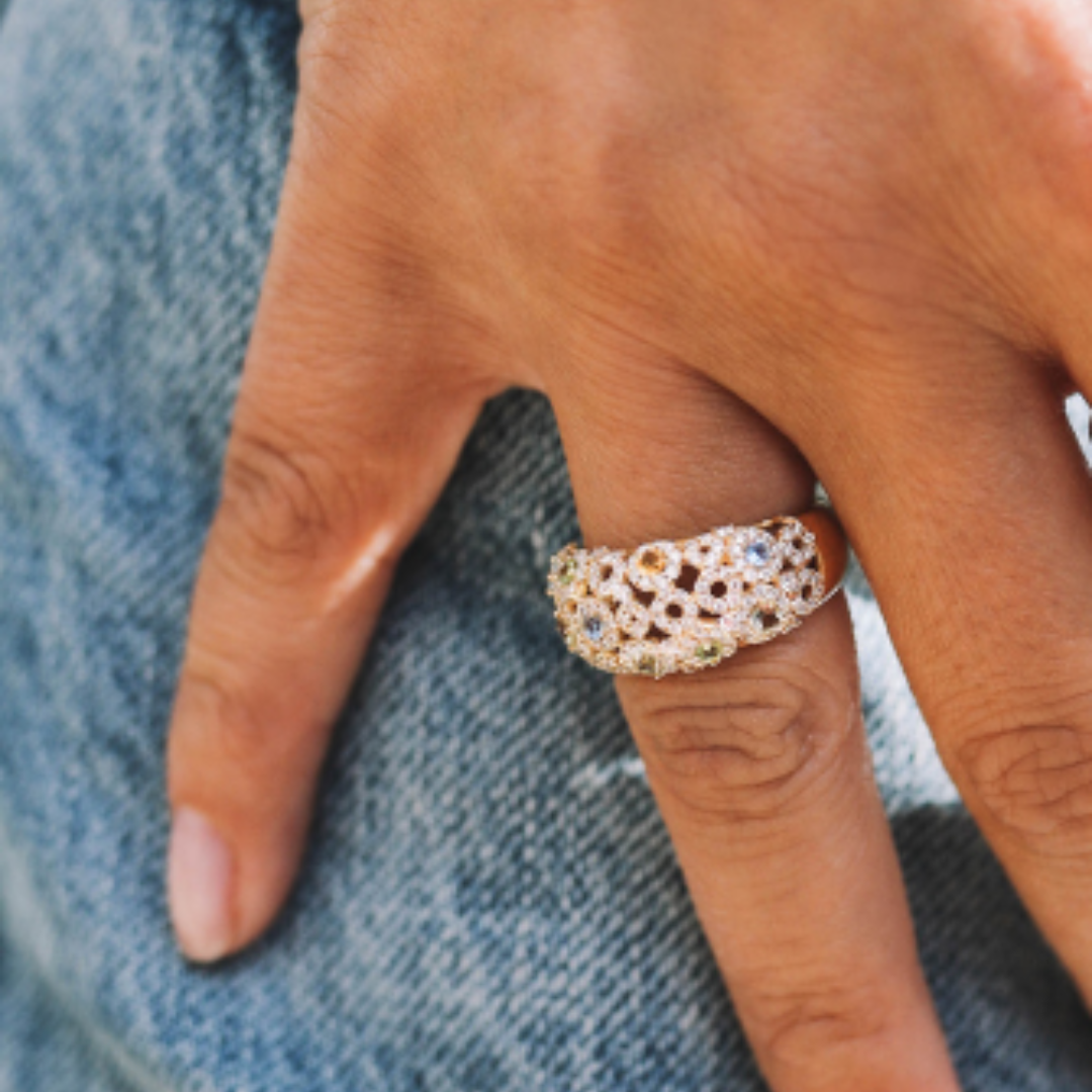 Bubbles Multi-Stone and Diamond Dome Ring