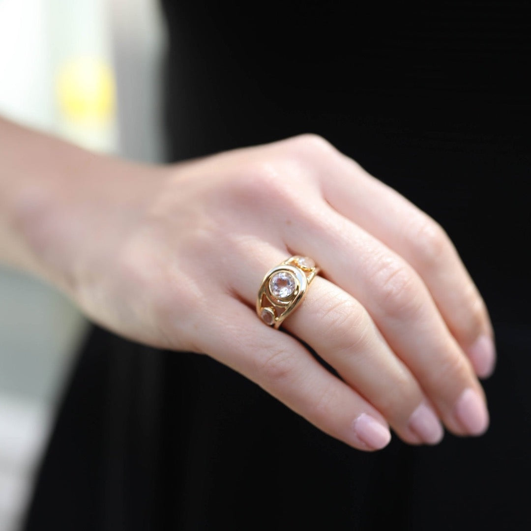 Forget-Me-Not Triple Stone White Topaz Ring