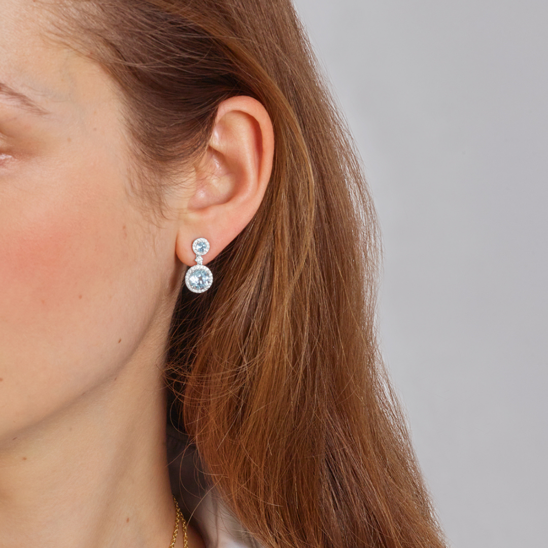 Grace Double Blue Topaz and Diamond Earrings