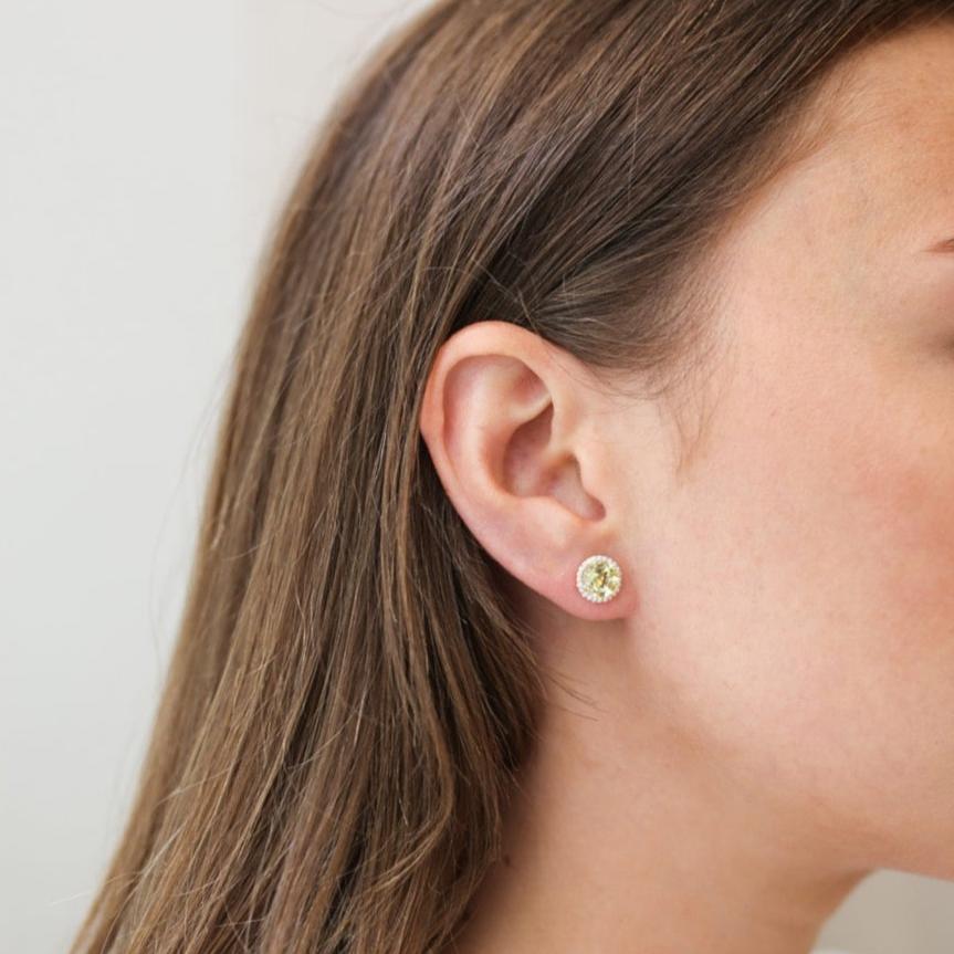 Grace Lemon Quartz and Diamond Stud Earrings in Yellow Gold