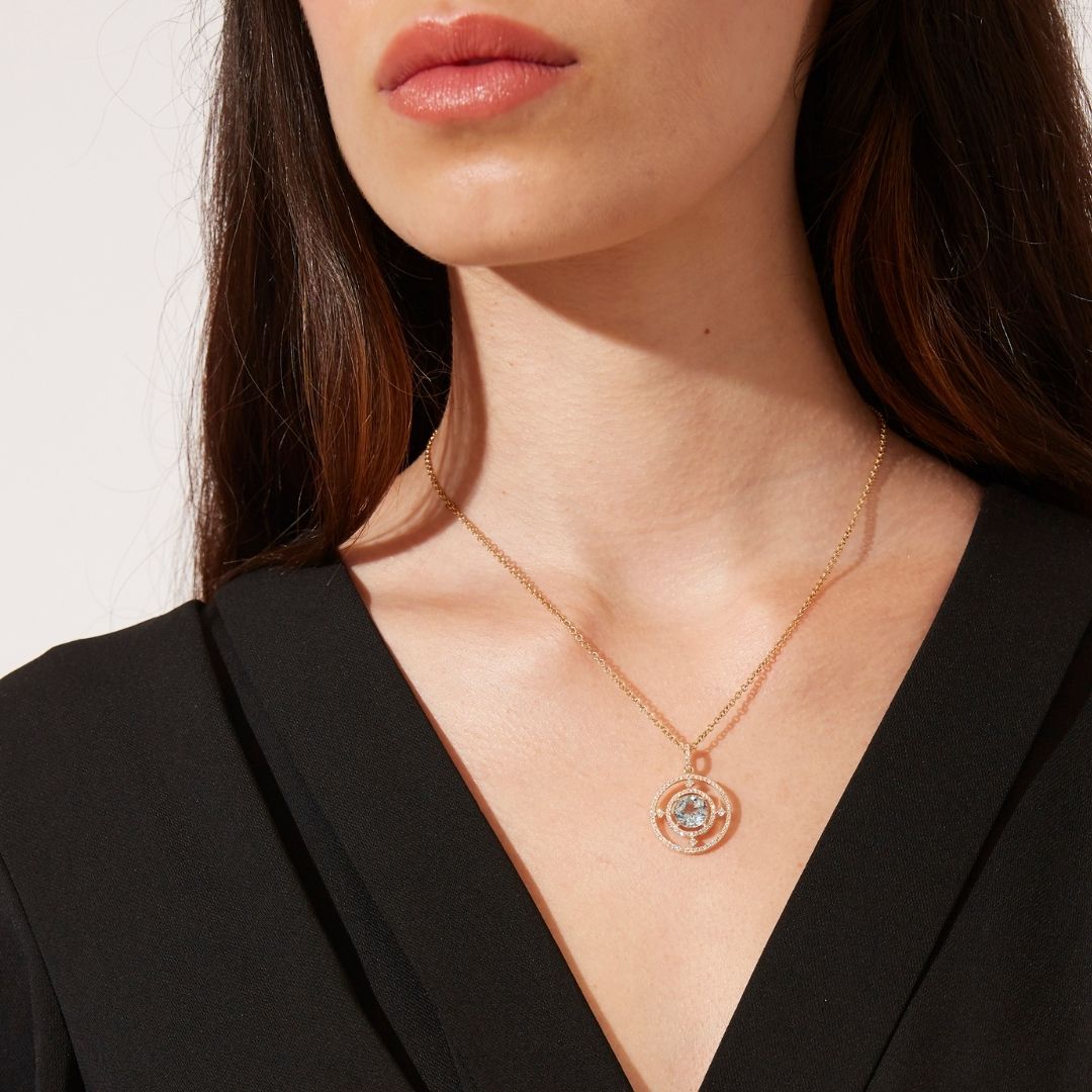 Apollo Medium Blue Topaz and Diamond Pendant