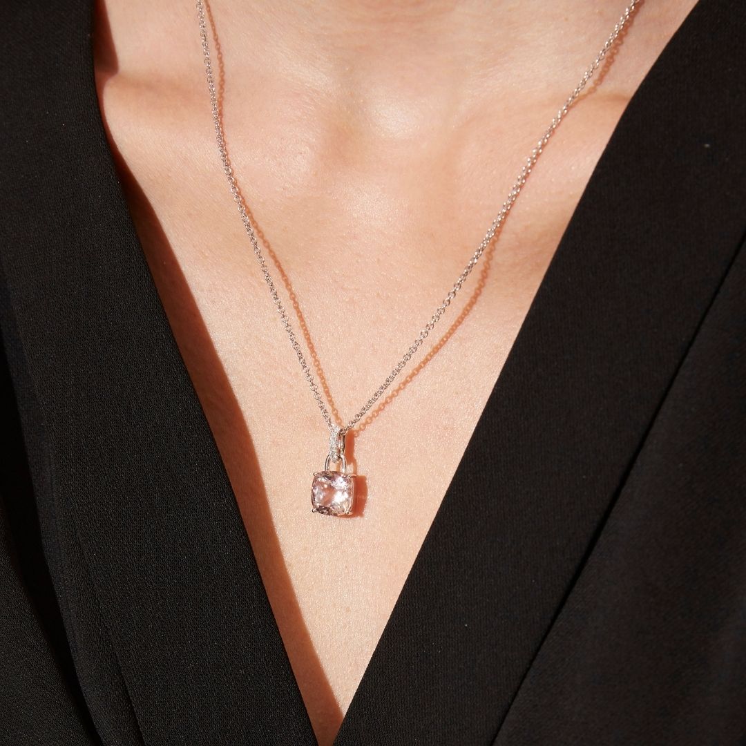 Kiki Cushion Morganite and Diamond Loop Pendant