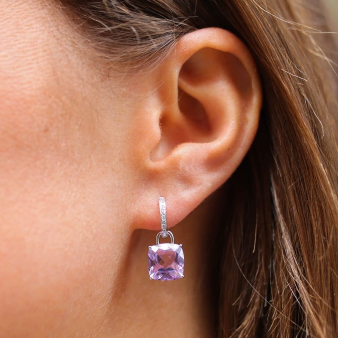 Kiki Cushion Lavender Amethyst and Diamond Detachable Earrings