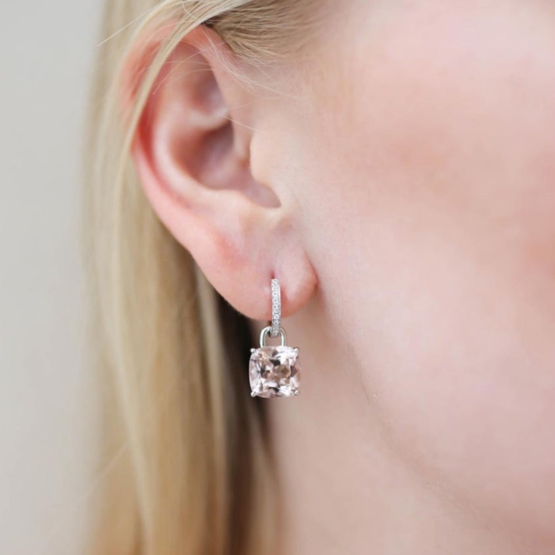 Kiki Cushion Morganite and Diamond Detachable Earrings