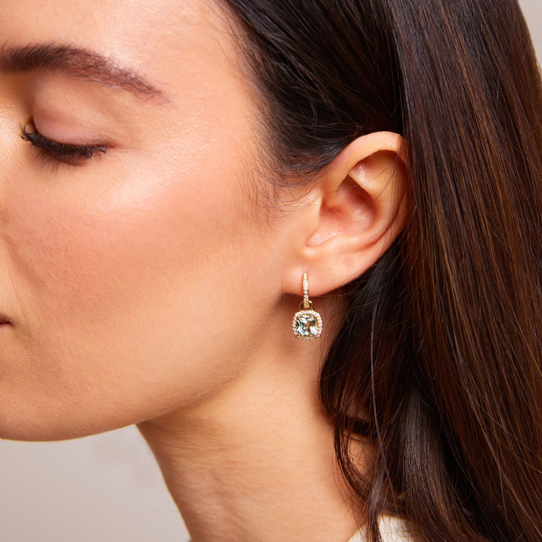 Kiki Cushion Mini Green Amethyst and Diamond Detachable Drops