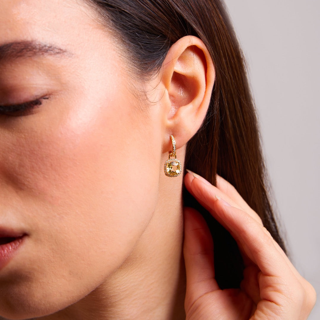 Kiki Cushion Mini Lemon Quartz and Diamond Detachable Drops