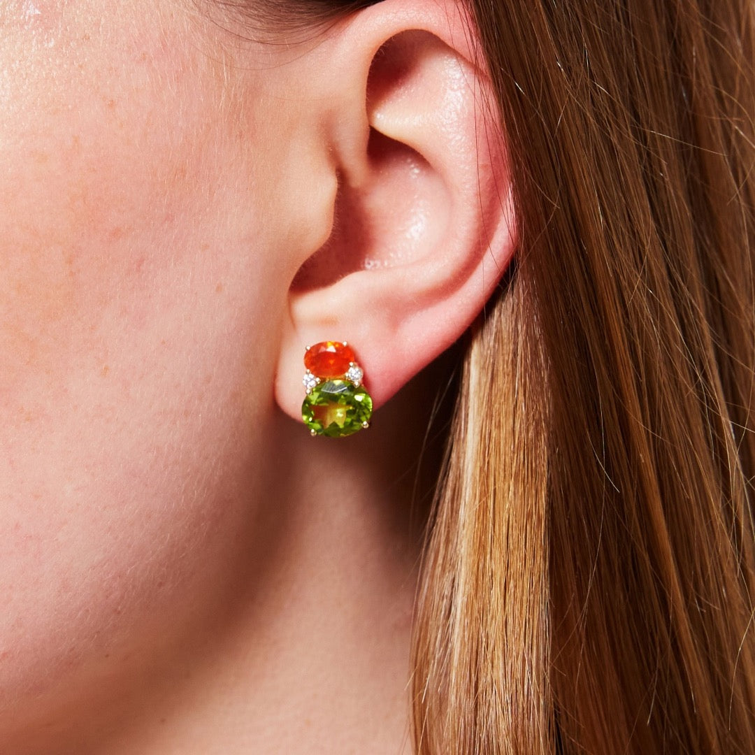Kiki Classics Peridot, Fire Opal and Diamond Double Oval Studs