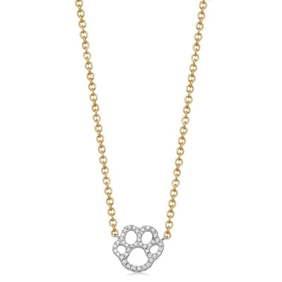 Memories Paw Print Necklace in White and Yellow Gold