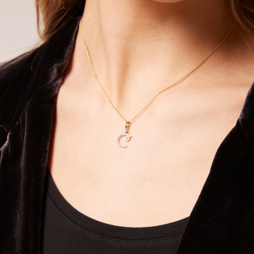 Squiggles "C" Diamond Pendant Necklace