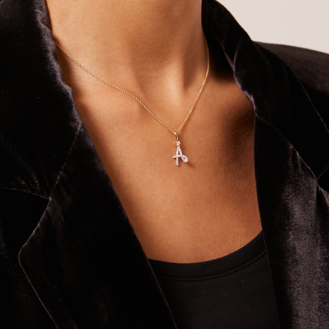 Squiggles "A" Diamond Pendant