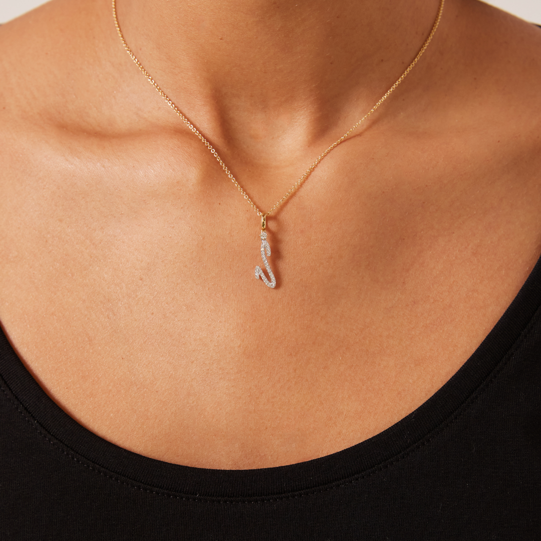 Squiggles "V" Diamond Pendant Necklace