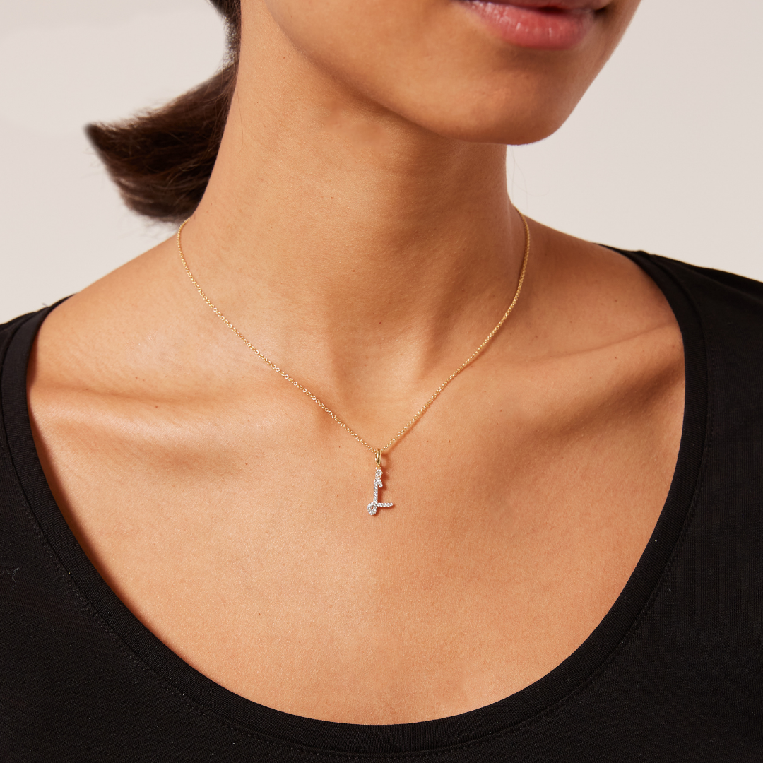 Squiggles "L" Diamond Pendant Necklace