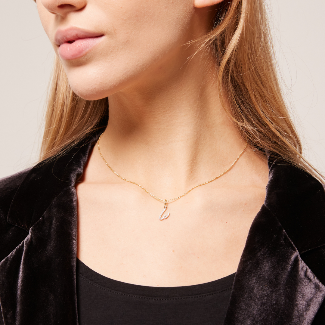 Squiggles "W" Diamond Pendant Necklace