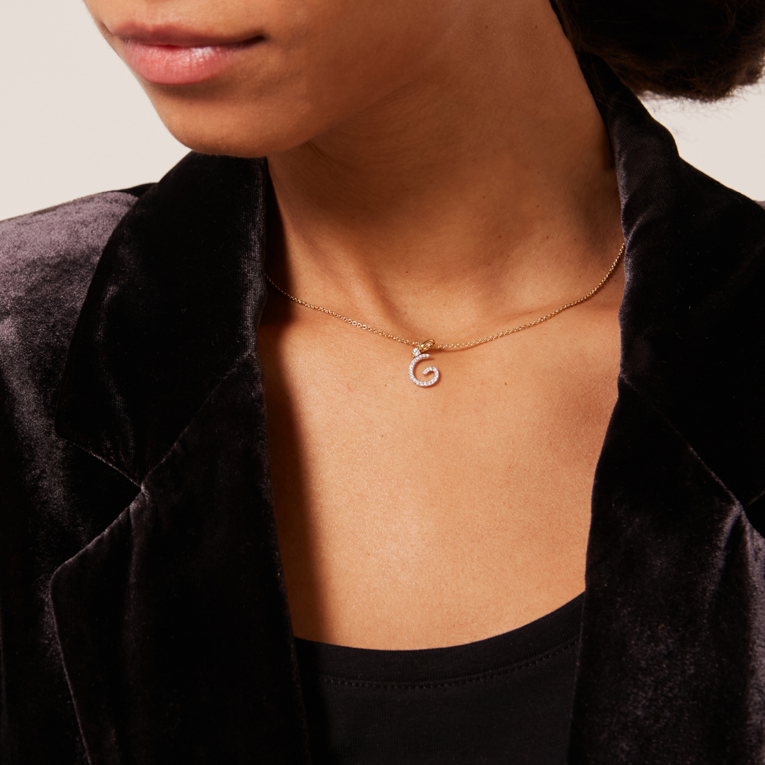 Squiggles "G" Diamond Pendant Necklace