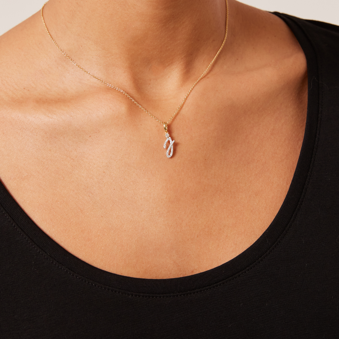Squiggles "J" Diamond Pendant Necklace