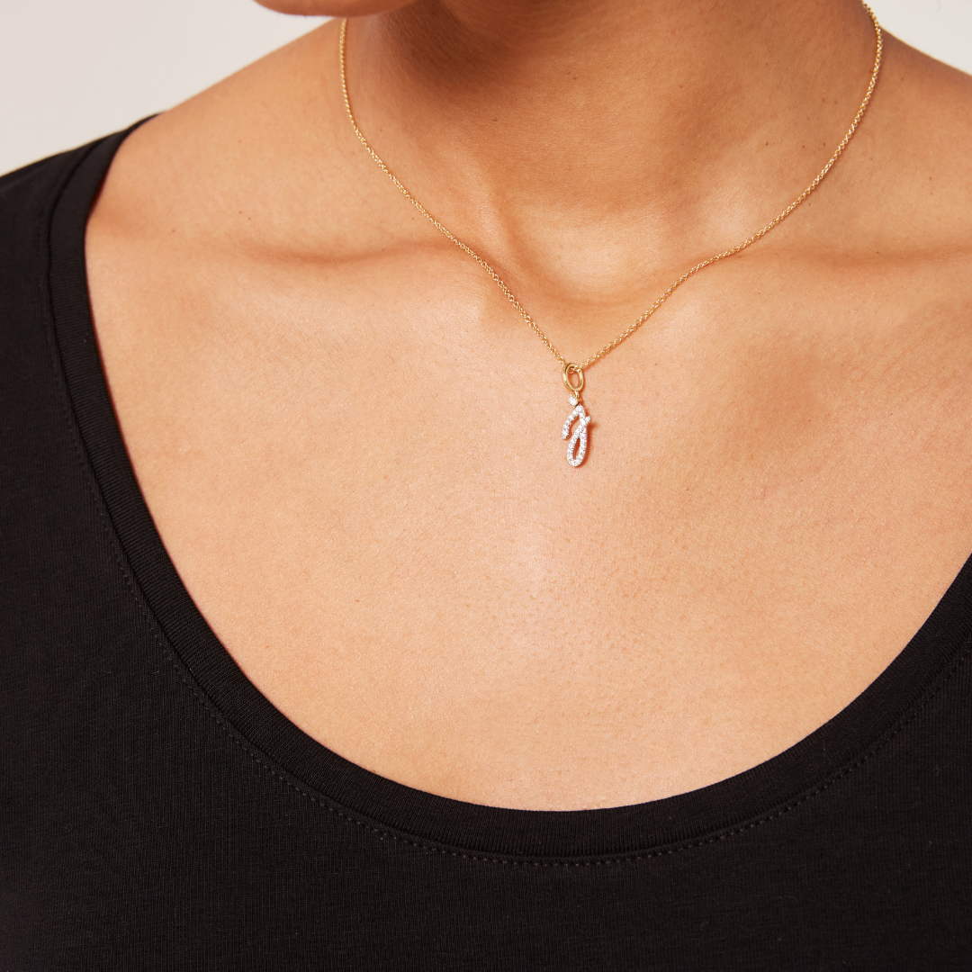 Squiggles "J" Diamond Pendant Necklace